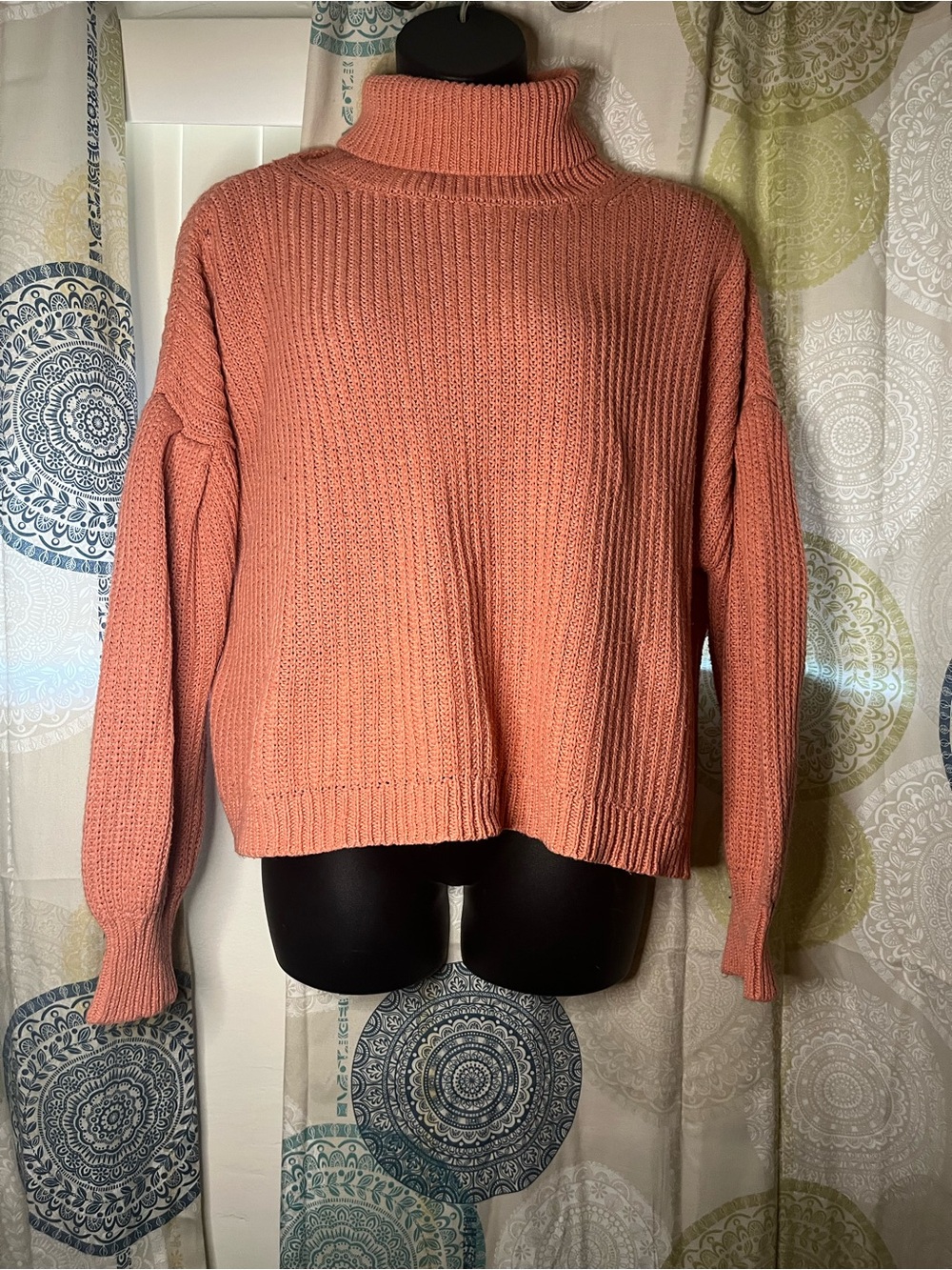 Relaxed Coral Turtleneck Knit Sweater